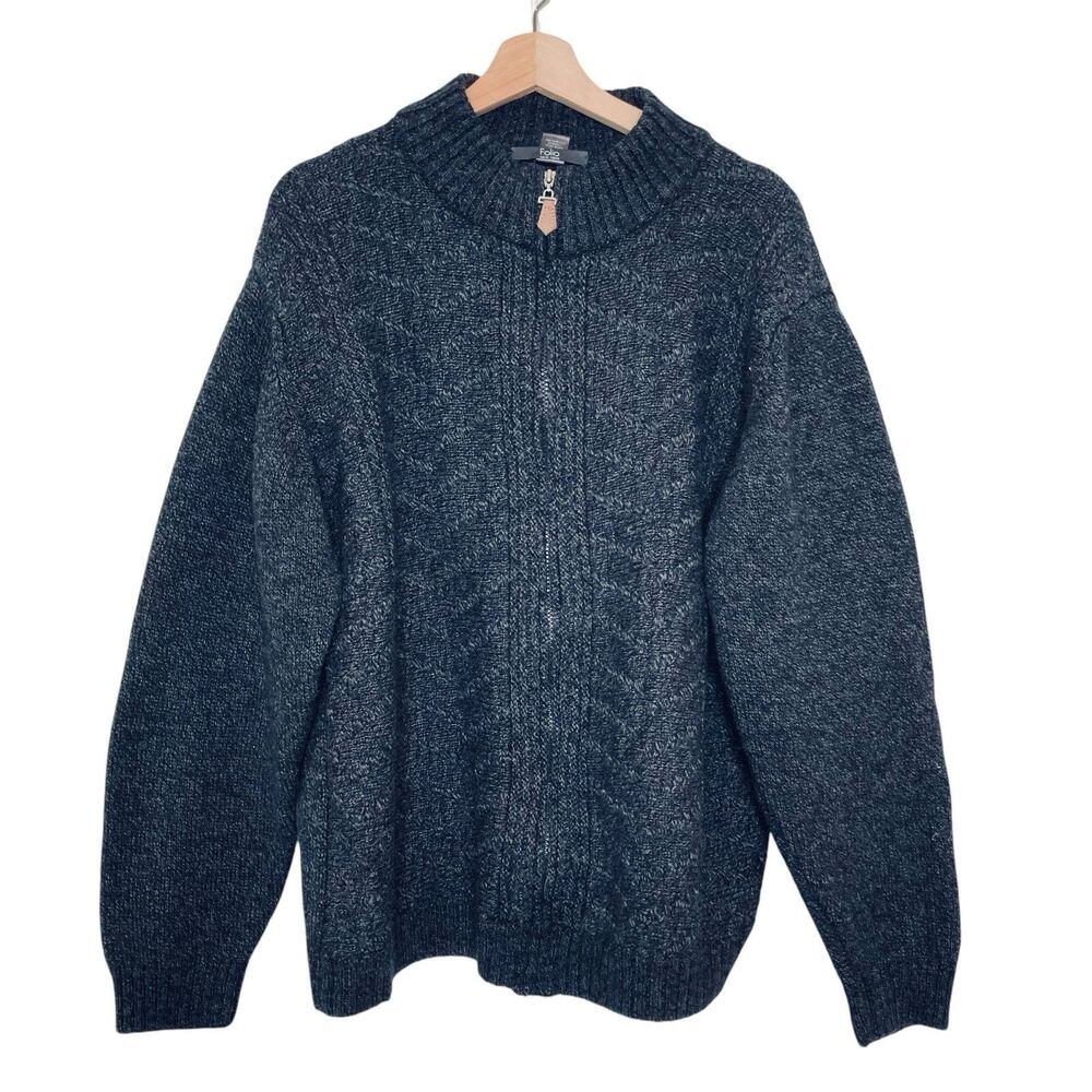Folio NY Saks Fifth Ave Merino Wool Ribbed Knit Zip Cardigan Sweater Womens XL